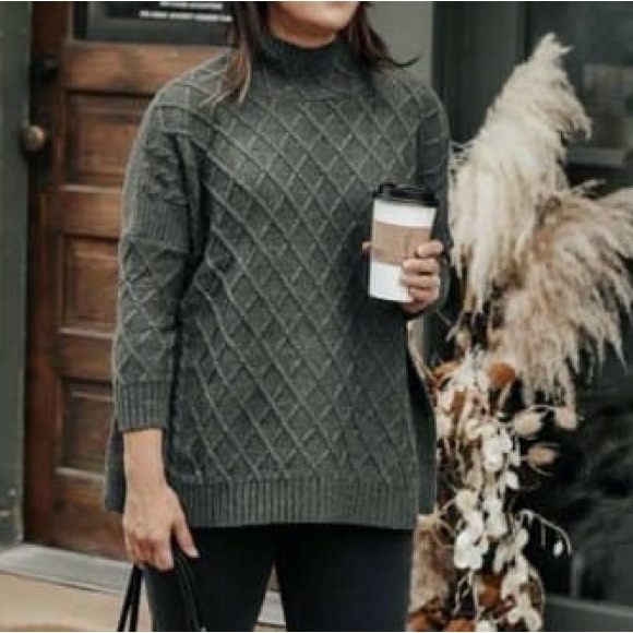 Mersea Mer Sea One Size Hunter Green Lisbon Traveler Knit Mock Neck Sweater - Picture 4 of 5